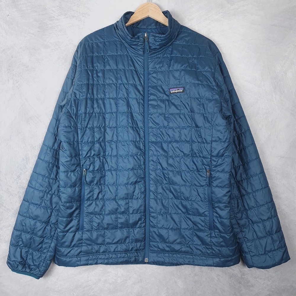 Patagonia Nano Puff Jacket Mens Large Blue Quilted Insulated Zip Hiking FLAW
